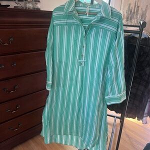 Anthropologie Green Striped Maxi Dress